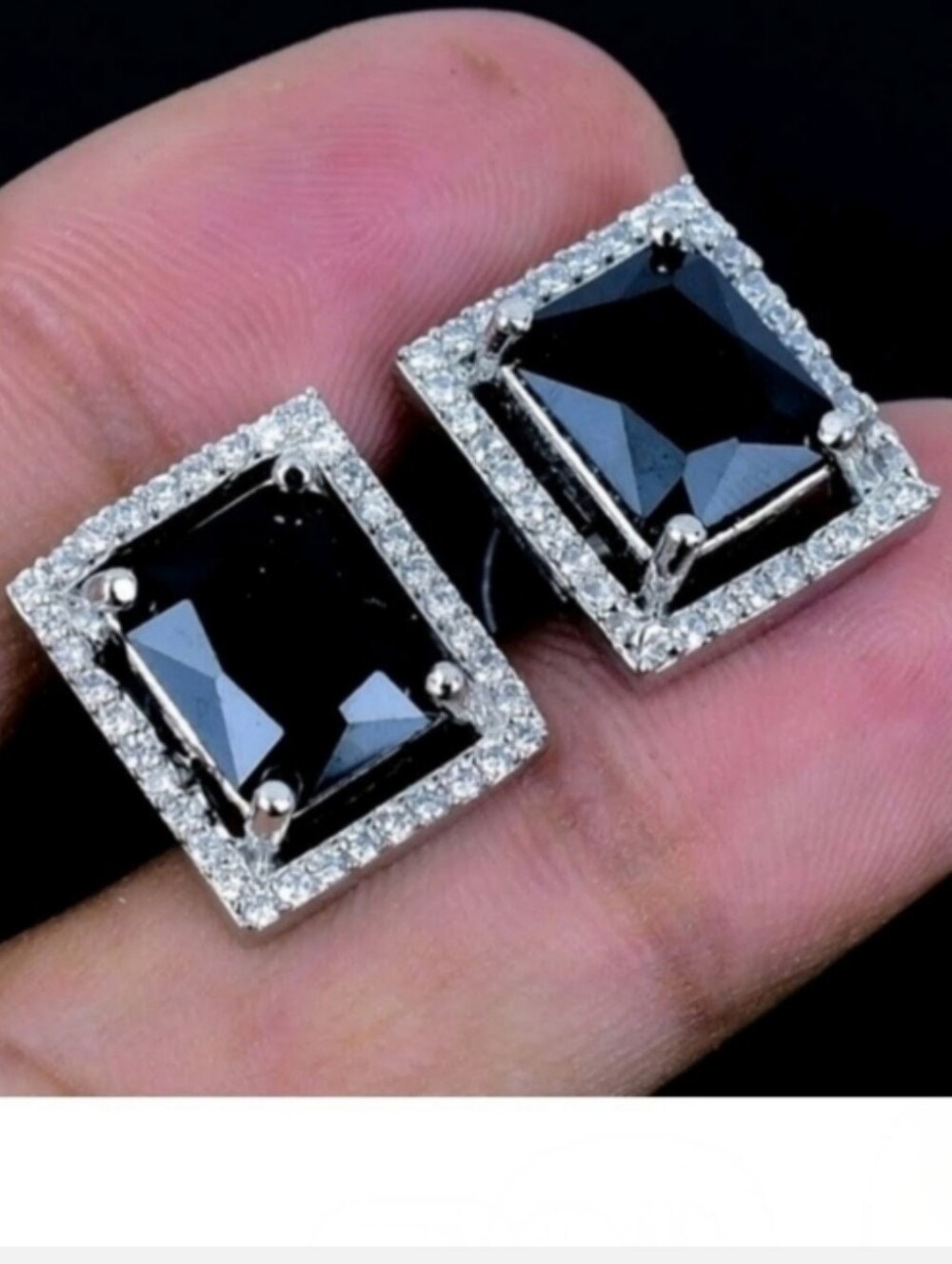 Black Spinel Gemstone 925 Sterling Silver Handmade Stud Earrings